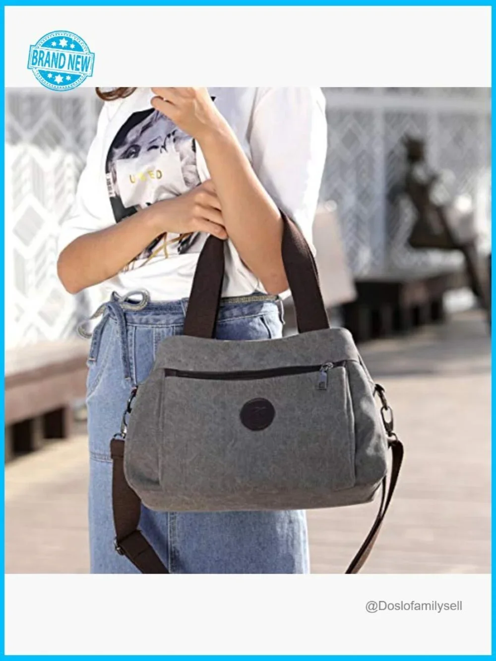 Canvas Hobo Handbag Multi Compartment Tote Satchel Crossbody Shoulder Bag